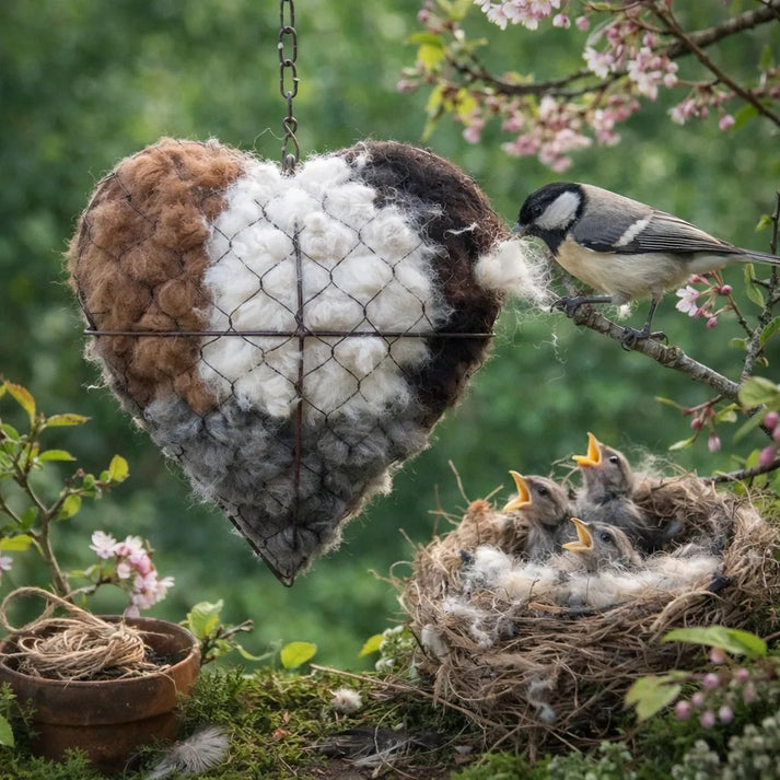 šļø Handmade Alpaca Fiber Bird Nesting Heart
