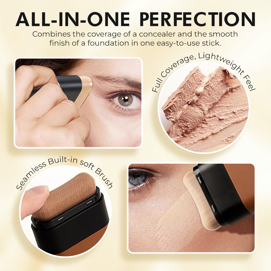 NEGUSY™ 2-in-1 Foundation Concealer Stick with Built-in Brush