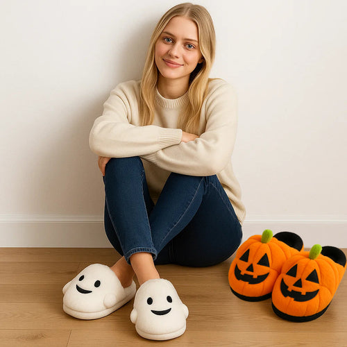 🟣Limited Edition Halloween Slippers – Pumpkin & Ghost Designs!