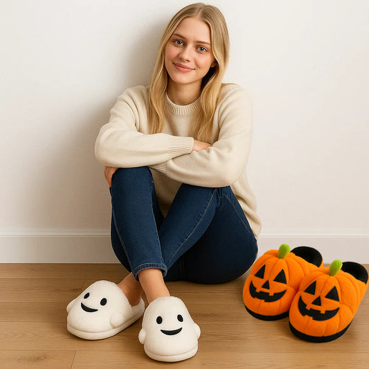 🟣Limited Edition Halloween Slippers – Pumpkin & Ghost Designs!