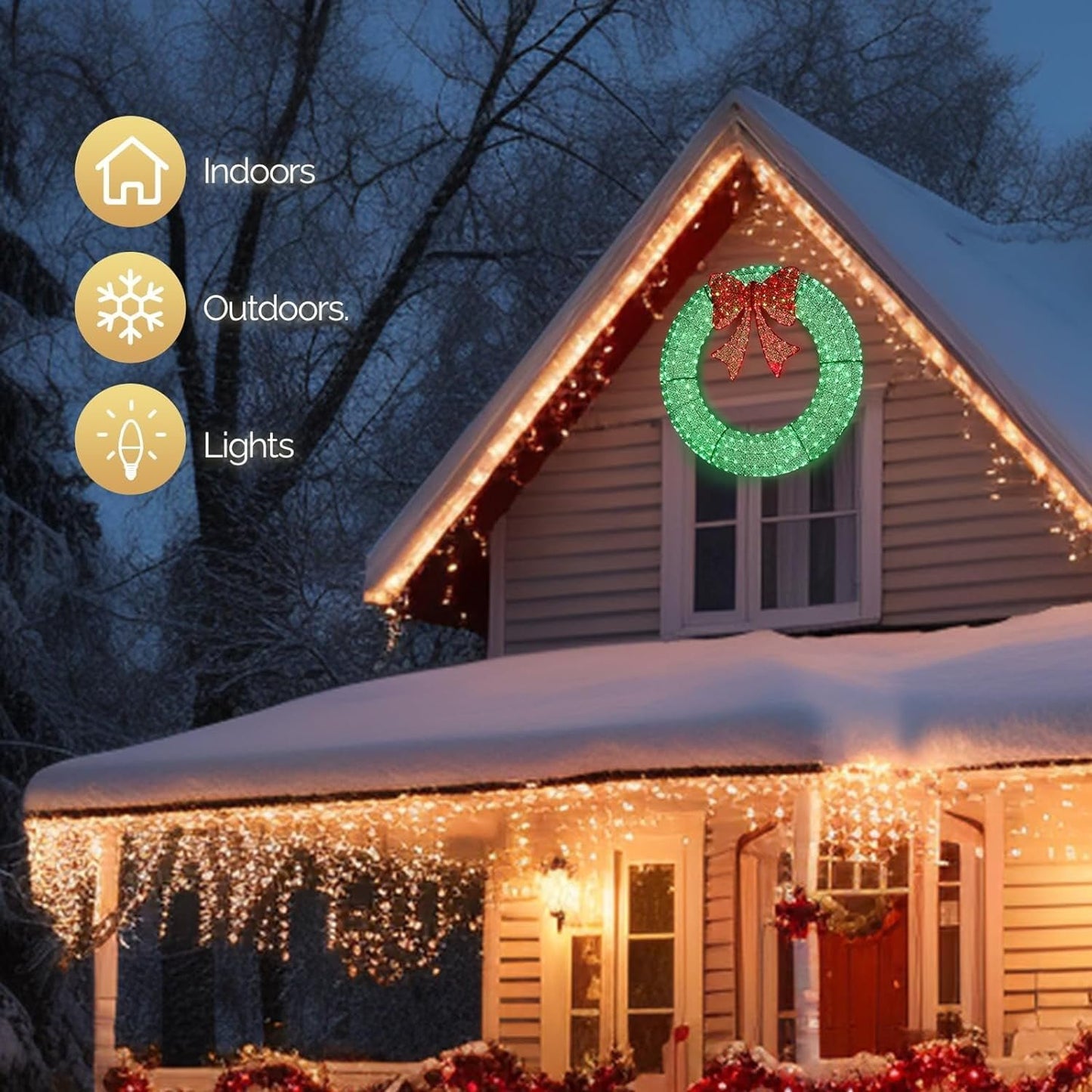 🎄 Sparkle-now Pre-sale! 🎀✨Pre-lit Large Christmas Wreath, Outdoor Christmas Wreath