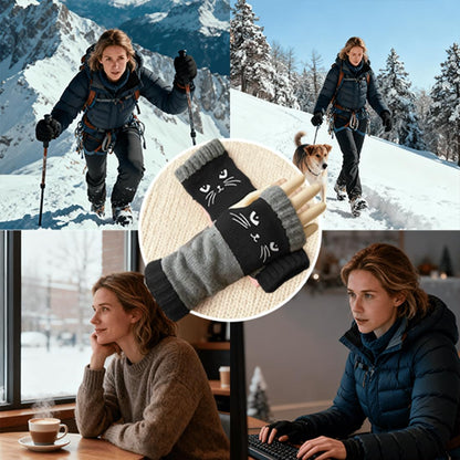 Cozy Cat-Themed Fingerless Gloves for Fall & Winter Lovers 🐾❄️