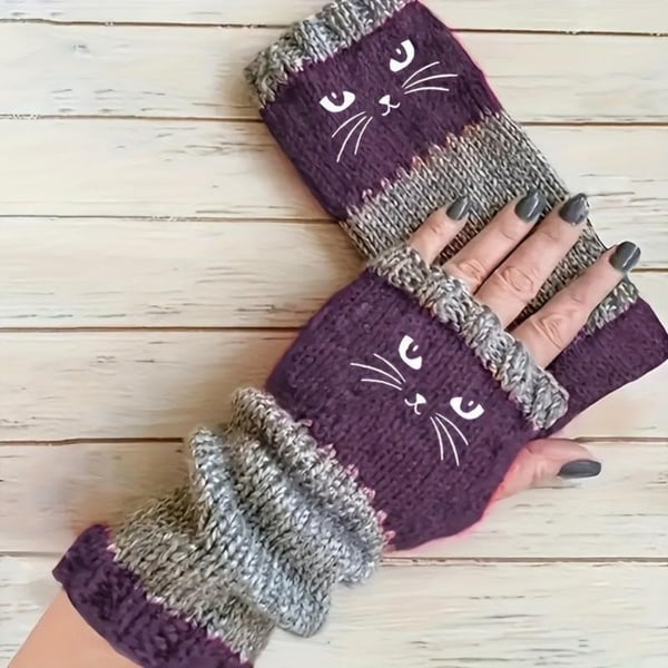 Cozy Cat-Themed Fingerless Gloves for Fall & Winter Lovers 🐾❄️