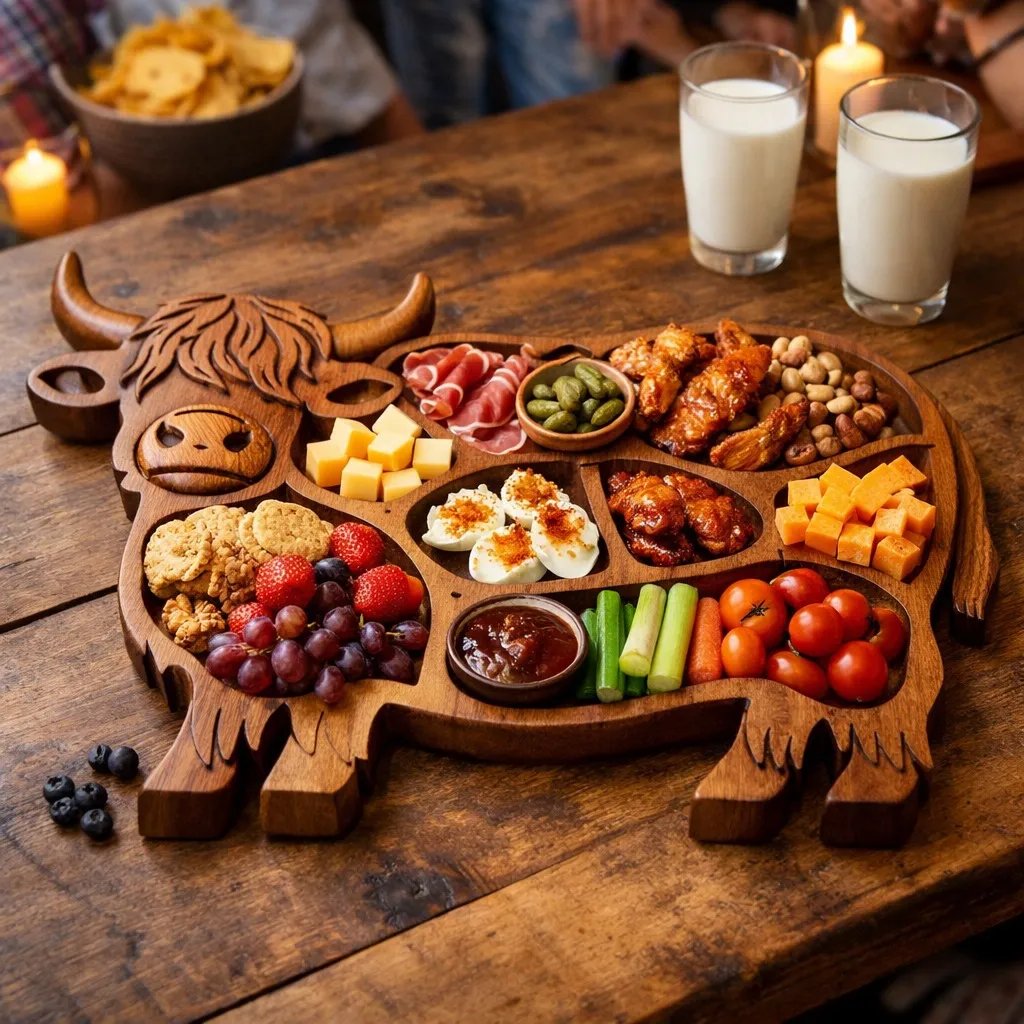🐮 Highland Cow Oak Charcuterie Board