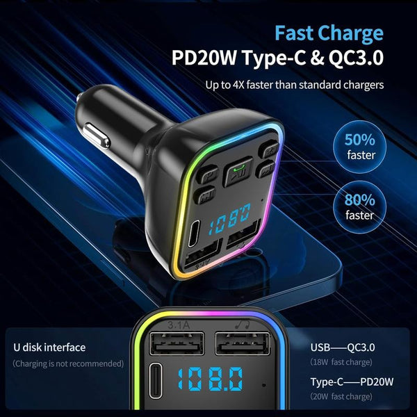Car Bluetooth MP3 Player – Wireless FM Transmitter & Fast Charging Adapter