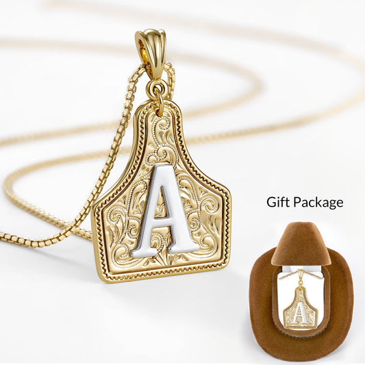 Custom Letter Pendant Cow Tag Initial Necklace 🤠