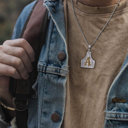 Custom Letter Pendant Cow Tag Initial Necklace 🤠