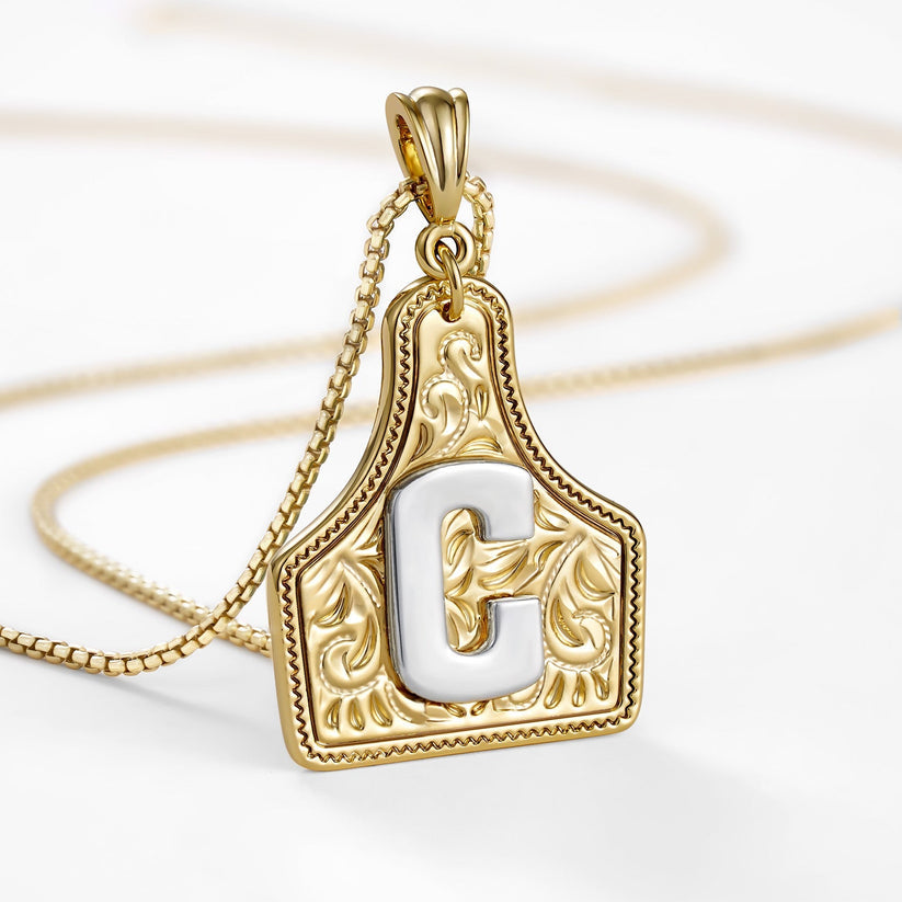 Custom Letter Pendant Cow Tag Initial Necklace 🤠