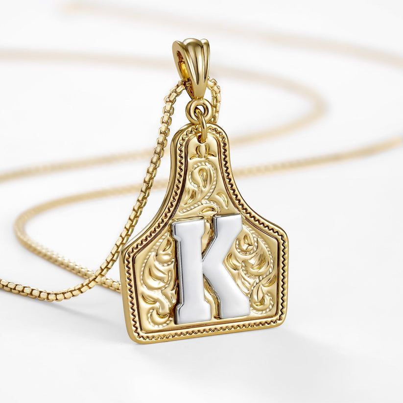 Custom Letter Pendant Cow Tag Initial Necklace 🤠