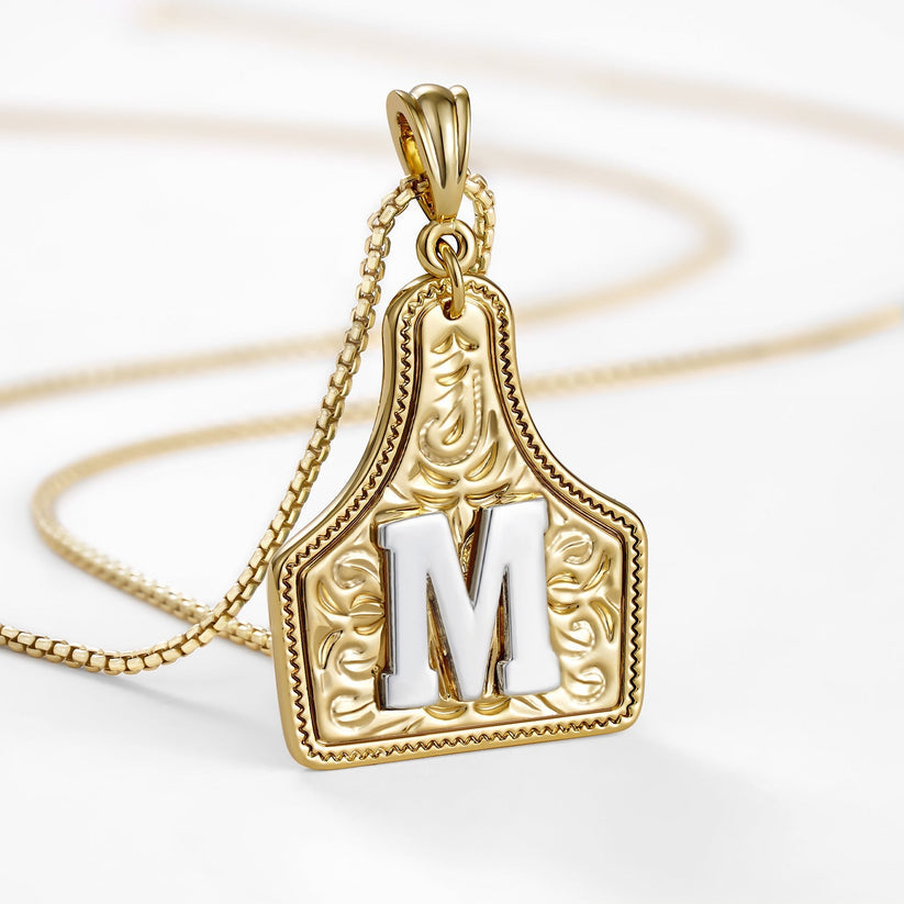 Custom Letter Pendant Cow Tag Initial Necklace 🤠