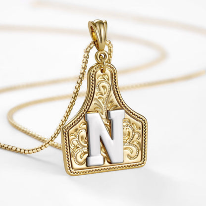 Custom Letter Pendant Cow Tag Initial Necklace 🤠