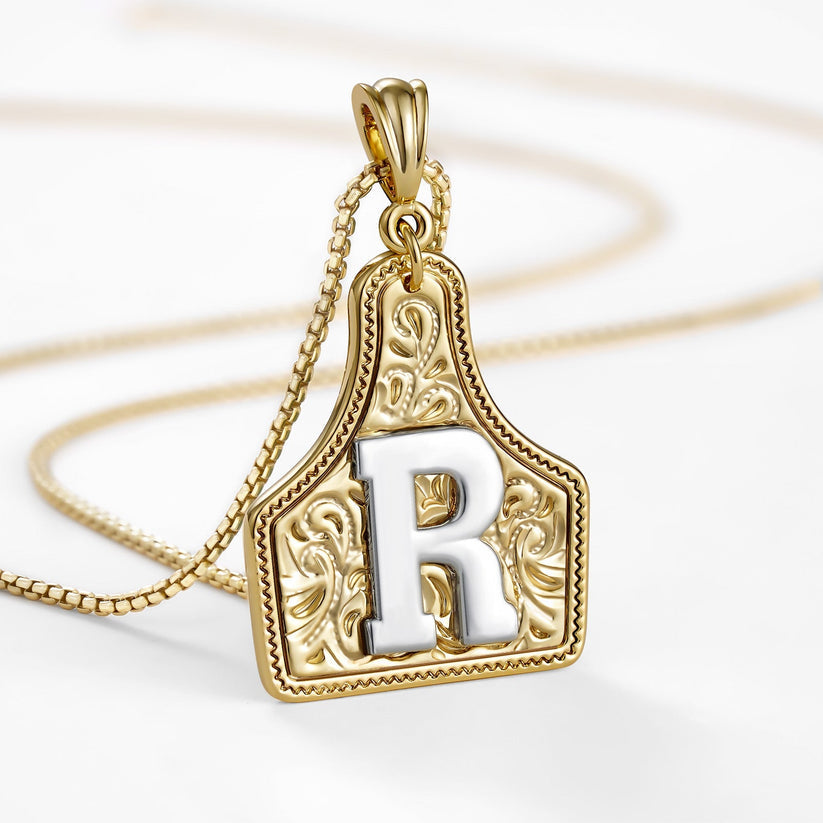 Custom Letter Pendant Cow Tag Initial Necklace 🤠