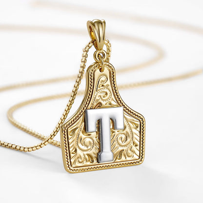 Custom Letter Pendant Cow Tag Initial Necklace 🤠