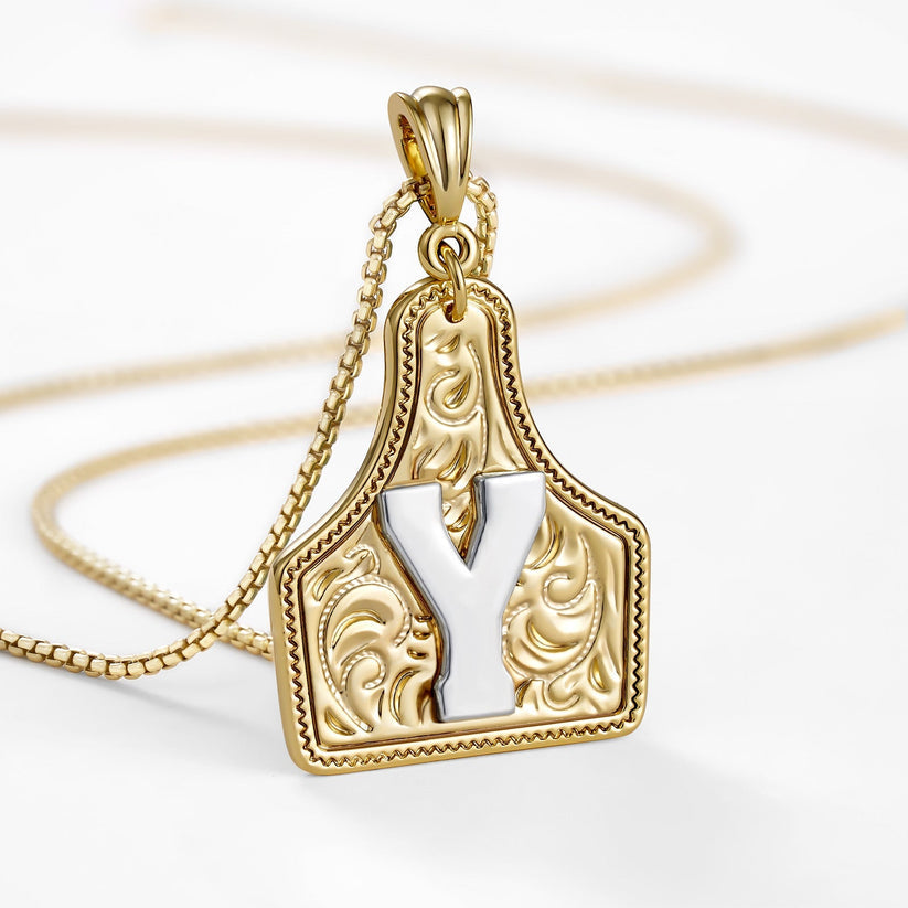 Custom Letter Pendant Cow Tag Initial Necklace 🤠