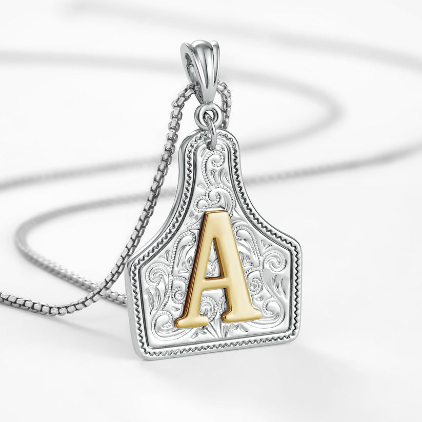 Custom Letter Pendant Cow Tag Initial Necklace 🤠