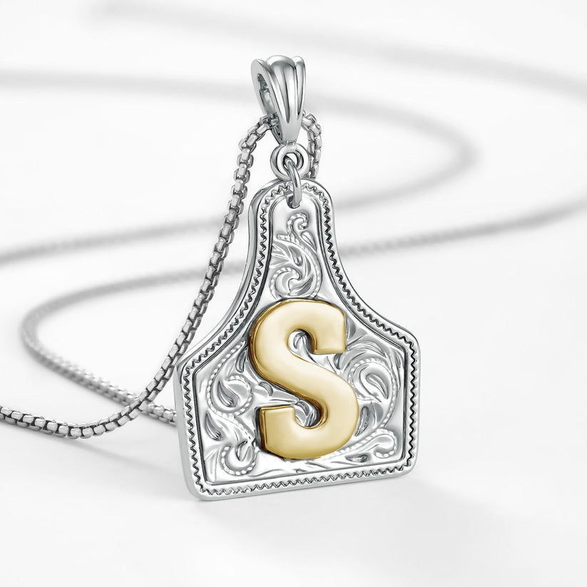Custom Letter Pendant Cow Tag Initial Necklace 🤠