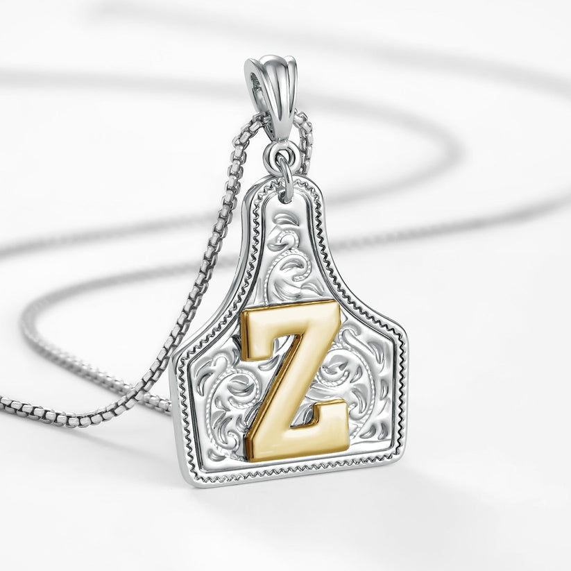 Custom Letter Pendant Cow Tag Initial Necklace 🤠