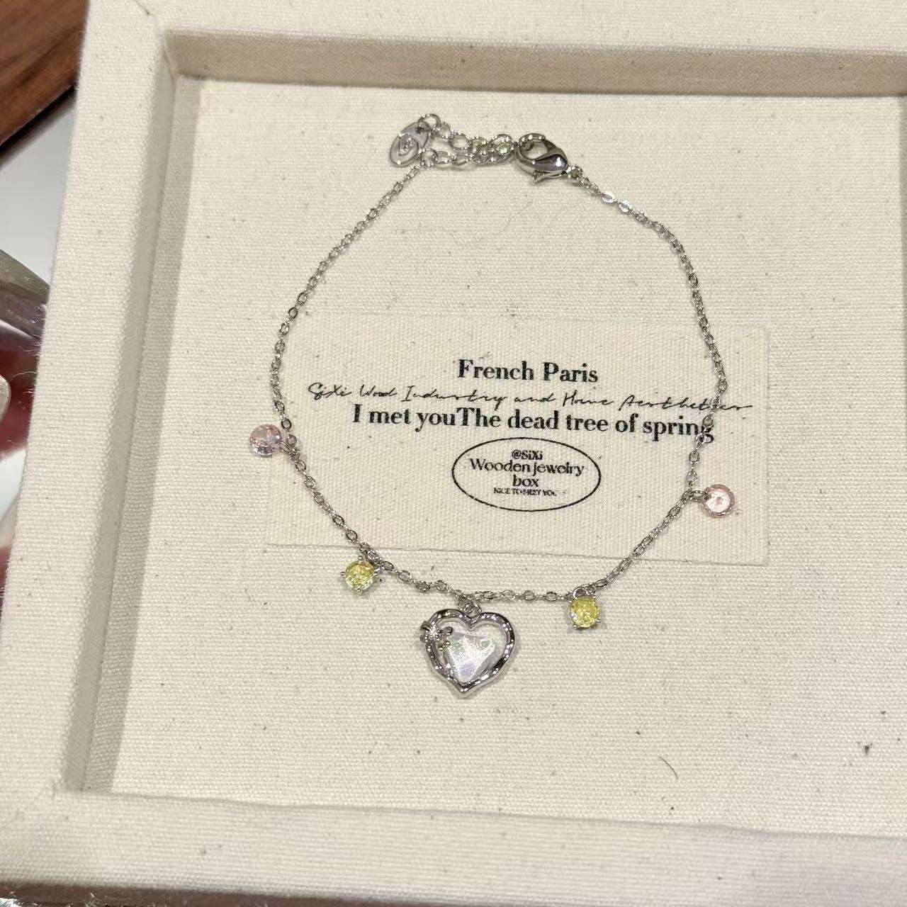 ✨ French Paris Heart Charm Bracelet