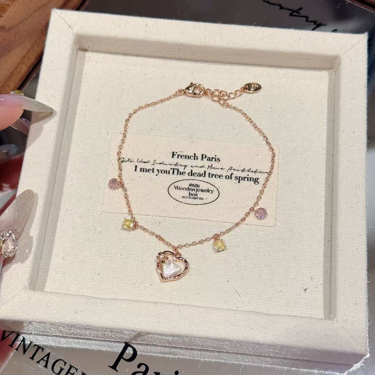 ✨ French Paris Heart Charm Bracelet