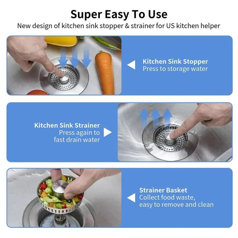 🏆Flash Sale⚡ 30K+ SOLD!🔥- Upgraded 3 in 1 Kitchen Sink Drain Strainer