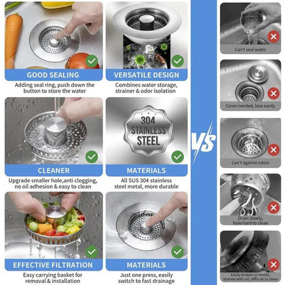 🏆Flash Sale⚡ 30K+ SOLD!🔥- Upgraded 3 in 1 Kitchen Sink Drain Strainer